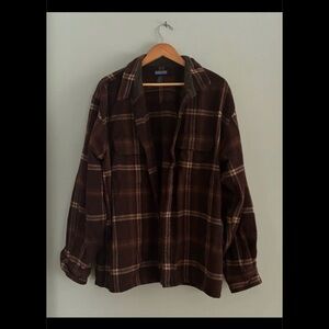 Land’s End Dark Brown Wool Blend Men’s Button Down Long Sleeve Shirt Size XL